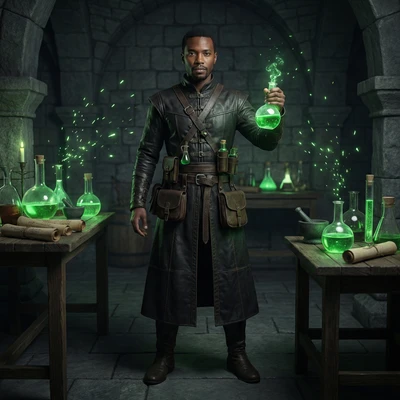 Мудрый алхимик в лаборатории — AI промт для Nano Banana Pro