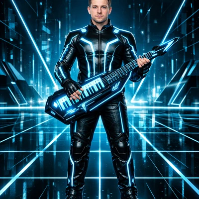 Музыкант в стиле Трон: Наследие — AI промт для GPT Image 1.5