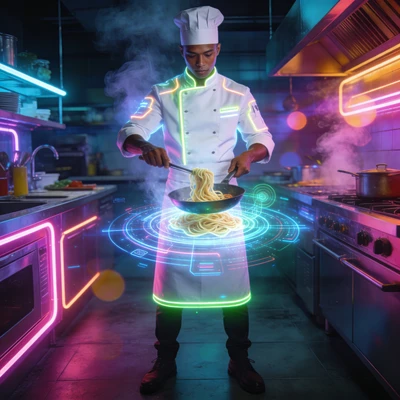 Неоновый шеф-повар будущего — AI промт для Seedream 4.5