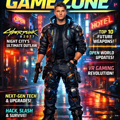 Обложка игрового журнала Cyberpunk — AI промт для GPT Image 1.5
