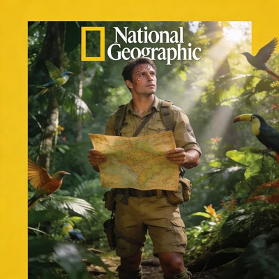 Обложка журнала National Geographic: Исследователь джунглей — AI промт для Seedream 4.5