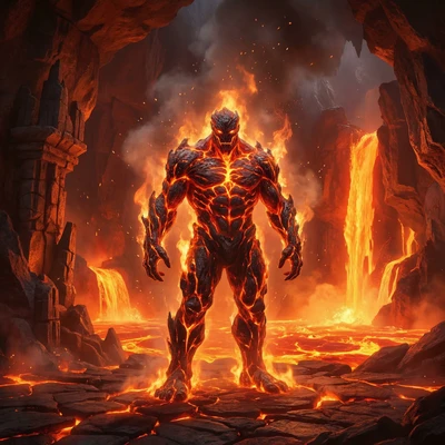 Огненный элементаль в вулкане — AI промт для Nano Banana Pro