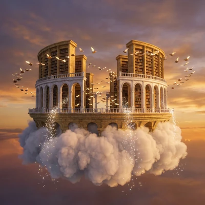 Парящая библиотека в небесах — AI промт для Nano Banana Pro