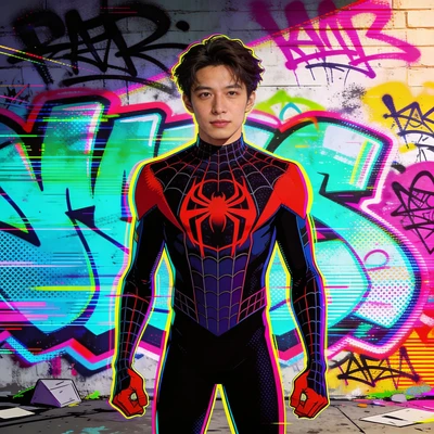 Персонаж в стиле мультфильма «Человек-паук: Паутина вселенных» — AI промт для Seedream 4.5