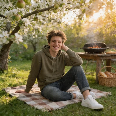 Первомайский пикник в саду — AI промт для Seedream 4.5