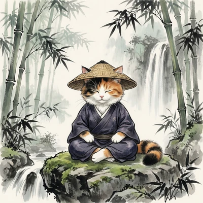 Питомец — Дзен-мастер в бамбуковом лесу — AI промт для Nano Banana Pro
