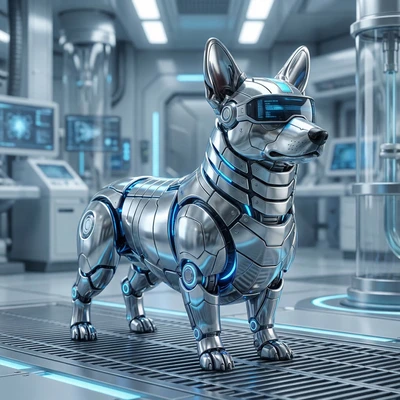 Питомец — кибернетический корги — AI промт для Nano Banana Pro