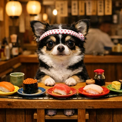 Питомец в образе Суши-кота на конвейере — AI промт для GPT Image 1.5