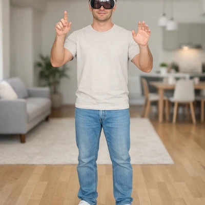 Пользователь Apple Vision Pro в стиле Apple Store — AI промт для GPT Image 1.5