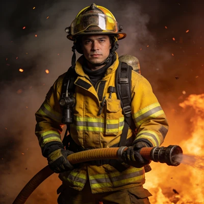 Пожарный в эпицентре борьбы с огнем — AI промт для Seedream 4.5