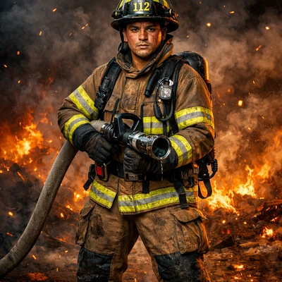 Пожарный в разгаре работы — AI промт для GPT Image 1.5
