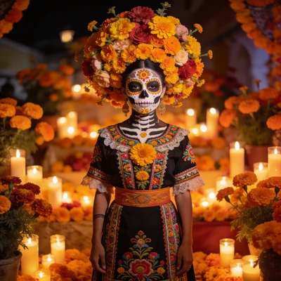Празднование Дня Мертвых (Dia de los Muertos) — AI промт для Seedream 4.5