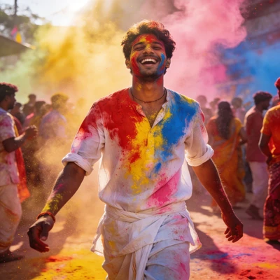 Празднование индуистского фестиваля Холи — AI промт для Seedream 4.5