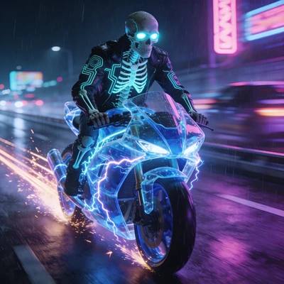 Призрачный гонщик на неоновом байке — AI промт для Seedream 4.5