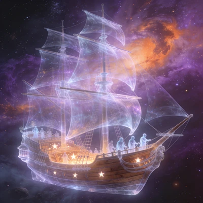 Призрачный корабль в туманности — AI промт для Seedream 4.5