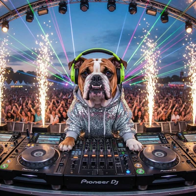Пёс — диджей на фестивале — AI промт для Nano Banana Pro