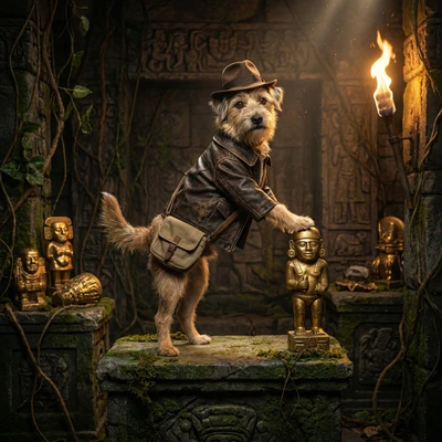 Пёс-исследователь в стиле Индианы Джонса — AI промт для Nano Banana Pro