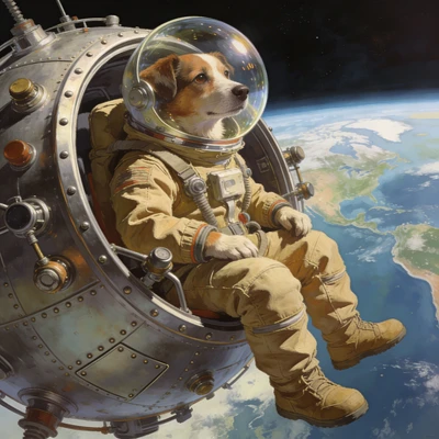 Пёс-космонавт из 60-х — AI промт для Seedream 4.5