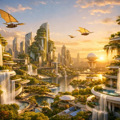 Райский сад в стиле Соларпанк — AI промт для GPT Image 1.5