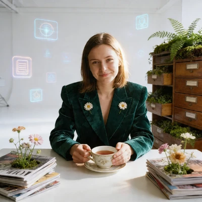 Редактор в цветочном архиве — AI промт для Seedream 4.5