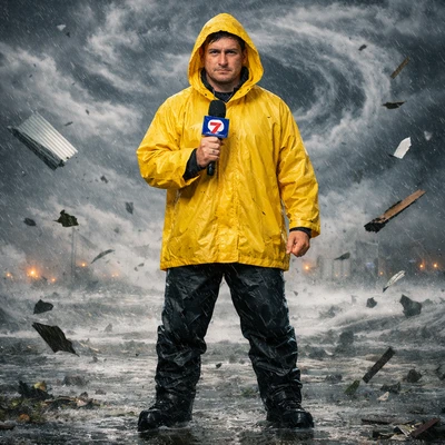 Репортер в центре шторма — AI промт для GPT Image 1.5