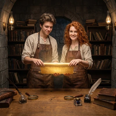 Реставраторы древних свитков — AI промт для Nano Banana Pro