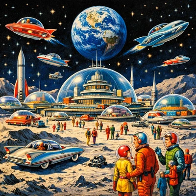 Ретро-футуристичный город на Луне — AI промт для GPT Image 1.5