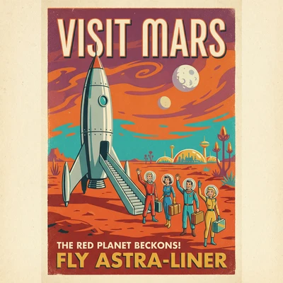 Ретро-плакат «Посетите Марс» — AI промт для Nano Banana Pro