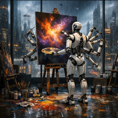 Робот-художник в студии — AI промт для GPT Image 1.5