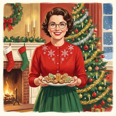 Рождественская открытка в стиле 50-х — AI промт для Nano Banana Pro