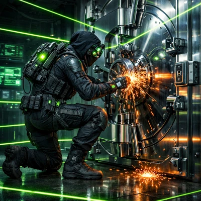 Сейф-взломщик в стиле Киберпанк — AI промт для GPT Image 1.5