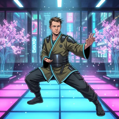 Сенсей в Неоновом Додзё — AI промт для Nano Banana Pro