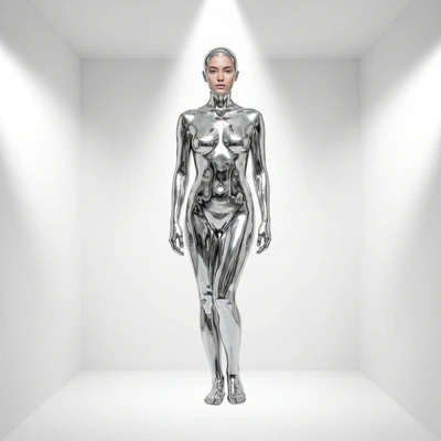 Статуя из жидкого ртутного серебра — AI промт для Nano Banana Pro