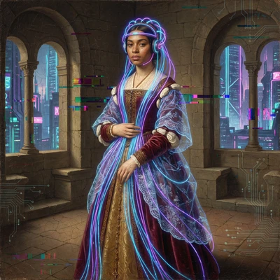 Стиль «Кибер-ренессанс» (картина маслом) — AI промт для Nano Banana Pro