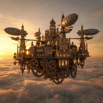 Стимпанк-город в облаках — AI промт для Nano Banana Pro
