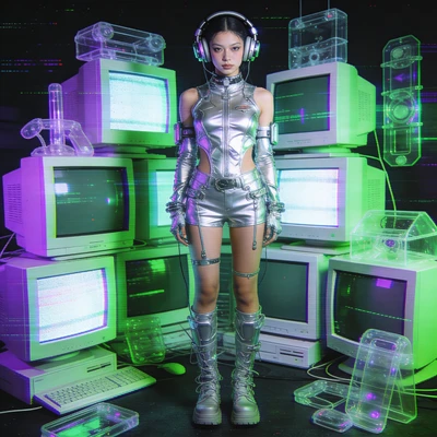 Стример в эстетике «Cybercore 2005» — AI промт для Seedream 4.5