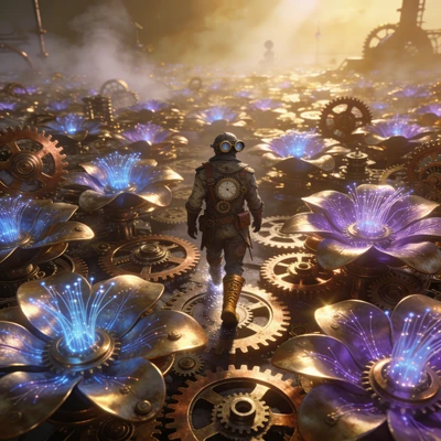 Сюрреалистичный сад механических цветов — AI промт для Seedream 4.5