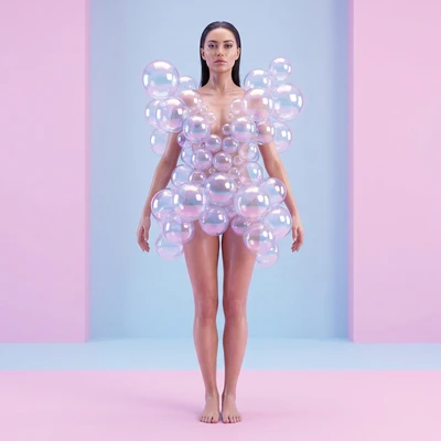 Тренд: Одежда из цифровых пузырей — AI промт для Nano Banana Pro