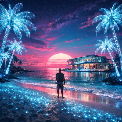 Тропический кибер-оазис будущего — AI промт для GPT Image 1.5