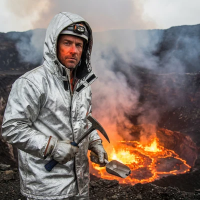 Ученый-вулканолог в защитном костюме — AI промт для Nano Banana Pro