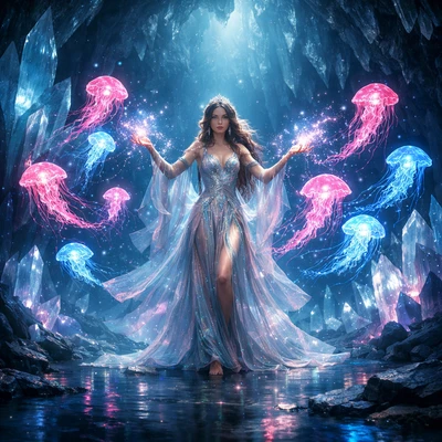 Укротительница светящихся медуз — AI промт для GPT Image 1.5