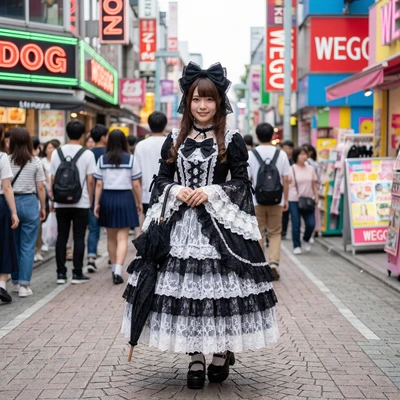 Уличный стиль Харадзюку: Лолита — AI промт для Nano Banana Pro