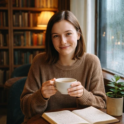 Утро в книжной кофейне — AI промт для GPT Image 1.5