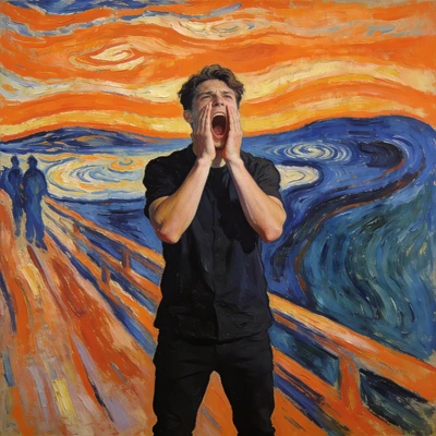 В стиле картины «Крик» Мунка — AI промт для Seedream 4.5