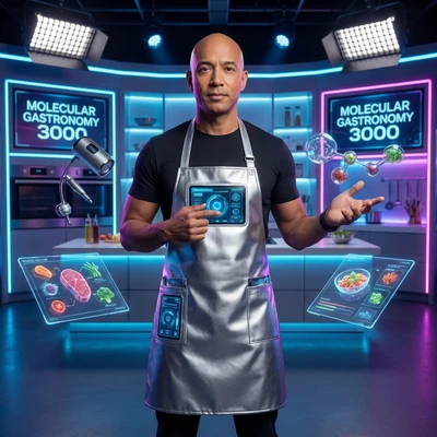 Ведущий футуристического кулинарного шоу — AI промт для Nano Banana Pro