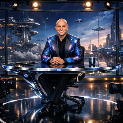 Ведущий футуристического ток-шоу — AI промт для GPT Image 1.5