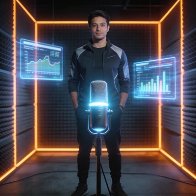 Ведущий футуристичного подкаста — AI промт для Seedream 4.5