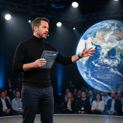 Ведущий технологического шоу — AI промт для Nano Banana Pro