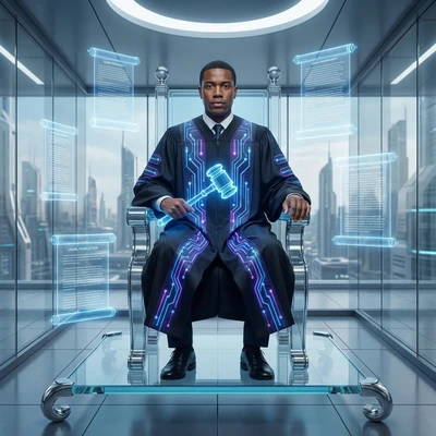 Верховный судья кибер-будущего — AI промт для Nano Banana Pro