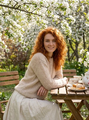 Весеннее чаепитие в цветущем саду — AI промт для Nano Banana Pro